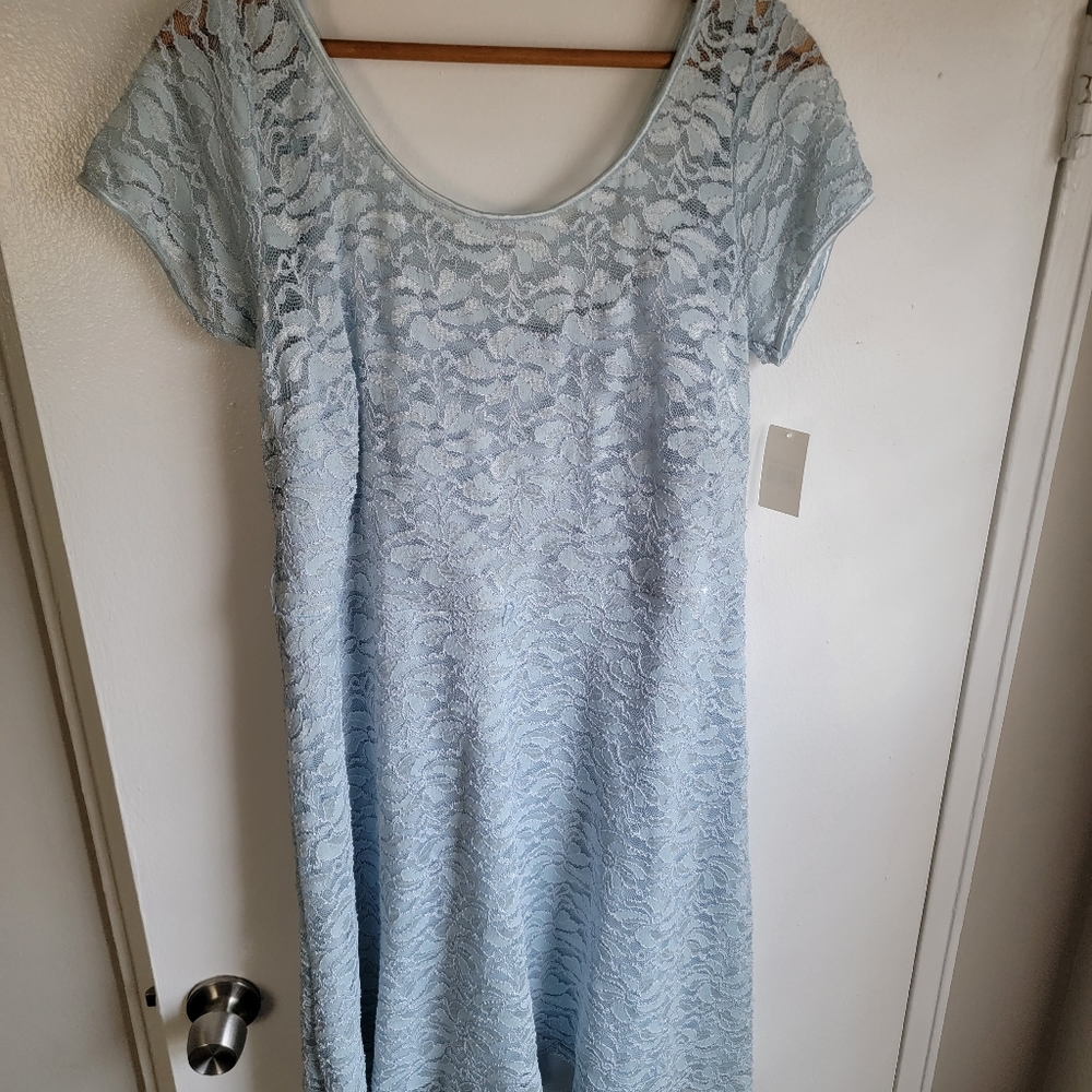 Pale Blue Lace High-low Dress